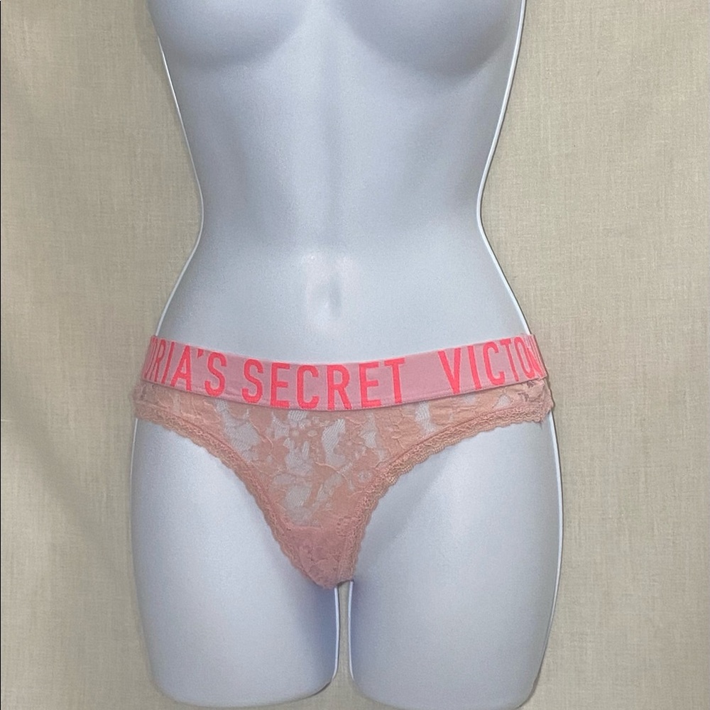 Victoria’s Secret Pale Pink With Neon Pink VS Logo Thong Underwear